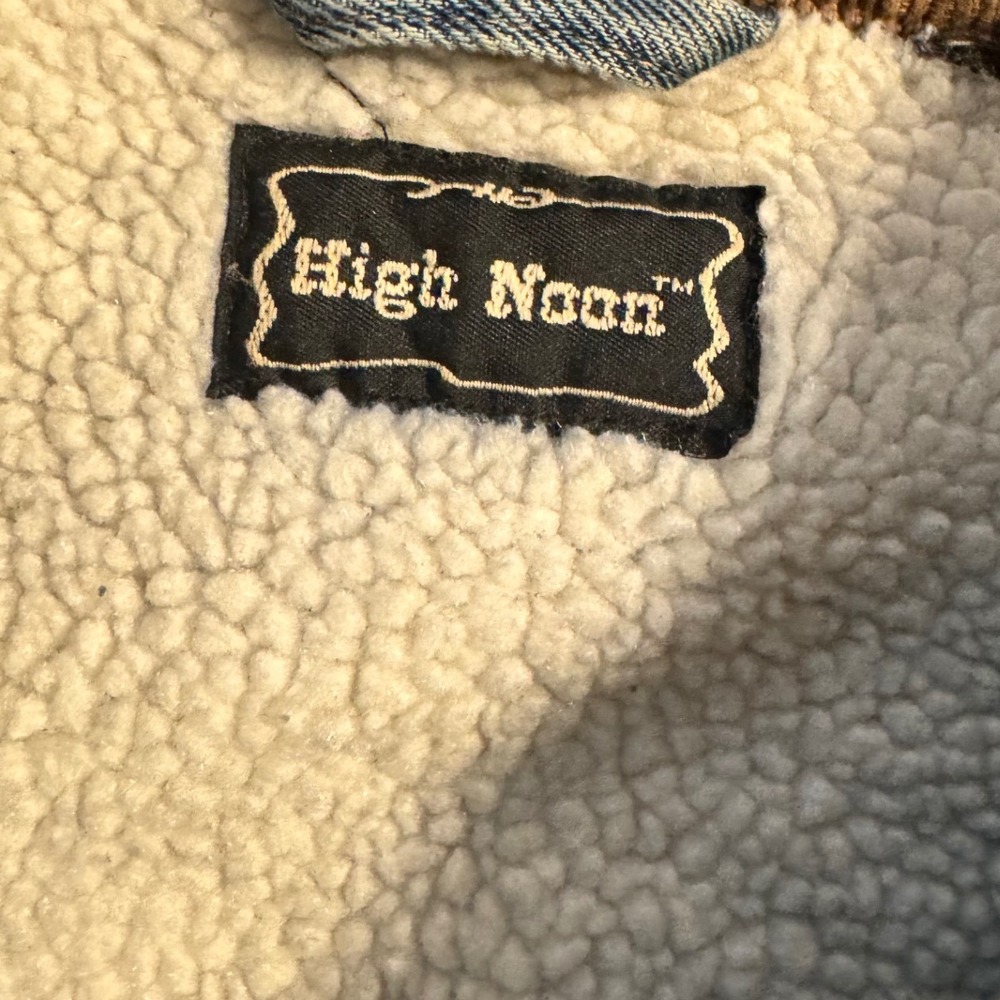 Vintage 80/90s High Noon Men's Sherpa Lined Denim Trucker Jacket Corduroy Collar - Picture 2 of 8